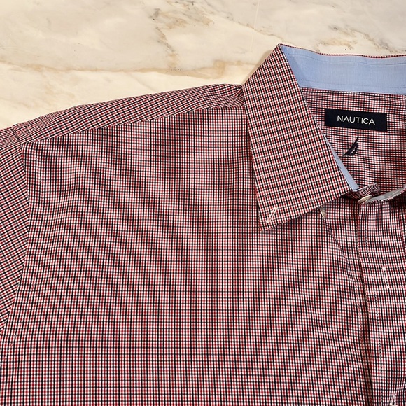 NÁUTICA MEN DRESS SHIRT NECK 17 34/35 RED BLUE BOTTOMS DOWN - Picture 8 of 12